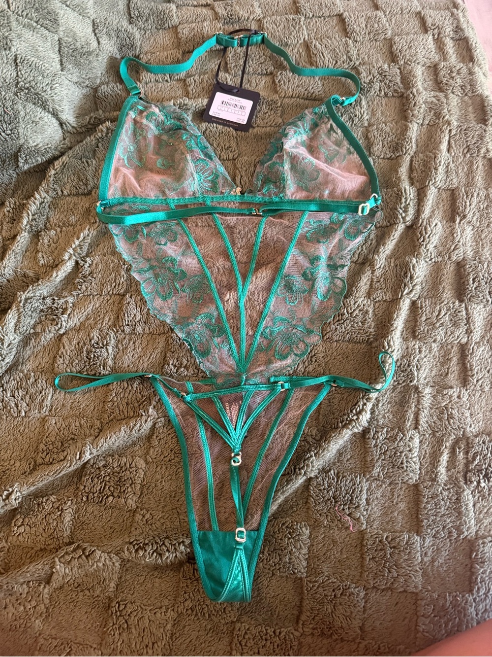 NWT Honey Birdette Willow Emerald Green Bodysuit Large - Picture 3 of 5